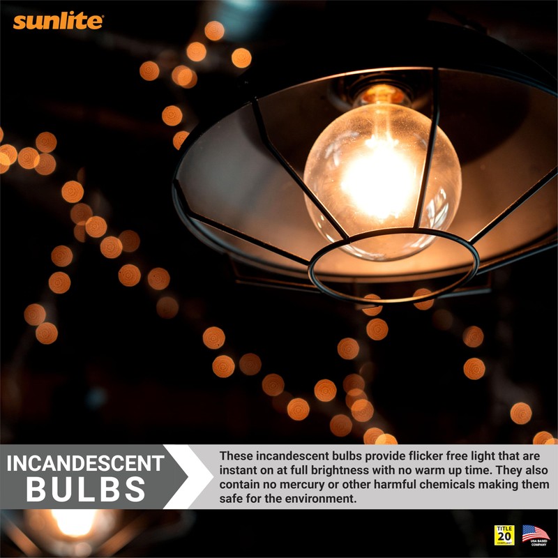 Sunlite G11 Globe Incandescent Light Bulbs, 10 Watts, 65 Lumens,