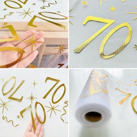 Wirsindeins 70th Birthday Decoration Table Runner 28 cm x 15 m – Golden Table Decoration Can Be Cut to Size, Universal for Men and Women (70 Years)