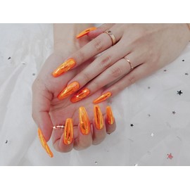  Orange Caramel Homemade Nail Tips  - Long Round /  오렌지카라멜 수제네일팁  - 롱라운드