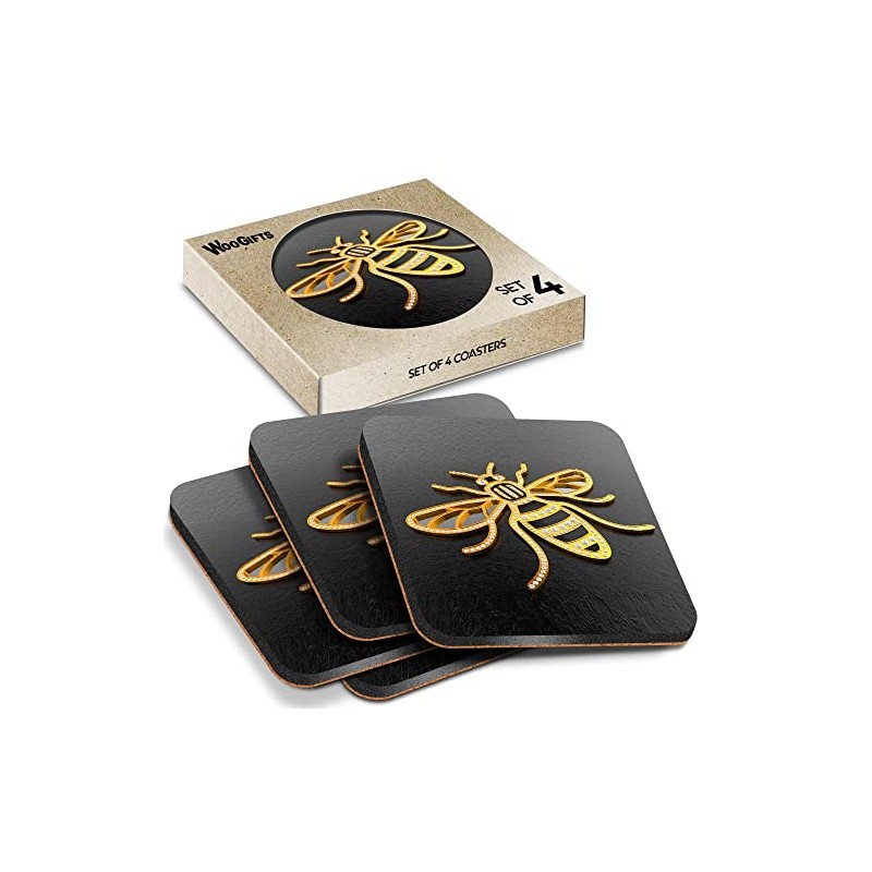 4 x Square Coasters - 3D Manchester Bee Logo Cork