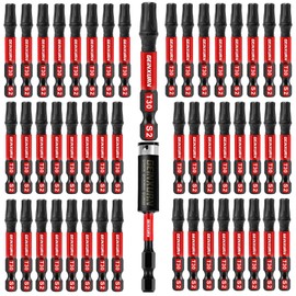 Geinxurn 51 Pieces T30 Impact Tough Magnetic Screwdriver Bit Set, 1 In. #30 Torx Head Power Bit Set, S2 Alloy Steel T30 Star Bit with 1Pcs Impact Bit Holder