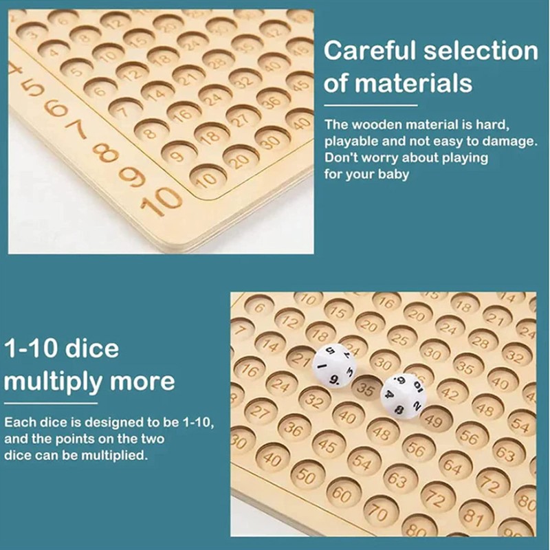Wooden Multiplication Board Educational Multiplication Game Board for Learning Teaching
