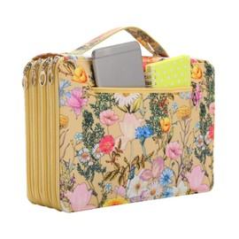 200 Slots Colored Pencil Case-Twill Oxford Pencil Holder with Zipper Closure Colored Pencil Orangizer for Watercolor Pens or Makers Large Capacity Pencil Case for Artist or Student (Yellow Flower)