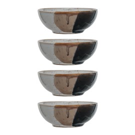 Bloomingville Earthen Charm Stoneware Bowl Set, Tan and White, Set of 4