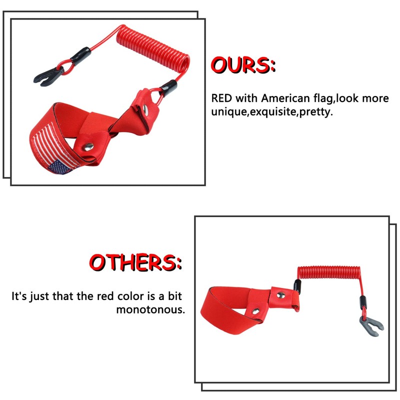 ボートキルスイッチ ランヤードスーツ すべてのヤマハジェットスキー、ウェイバーナー、マリン船外モーターエンジンカットオフストップテザーリストストラップ EW2-68348-00-00 交換用 (赤に米国旗付き)