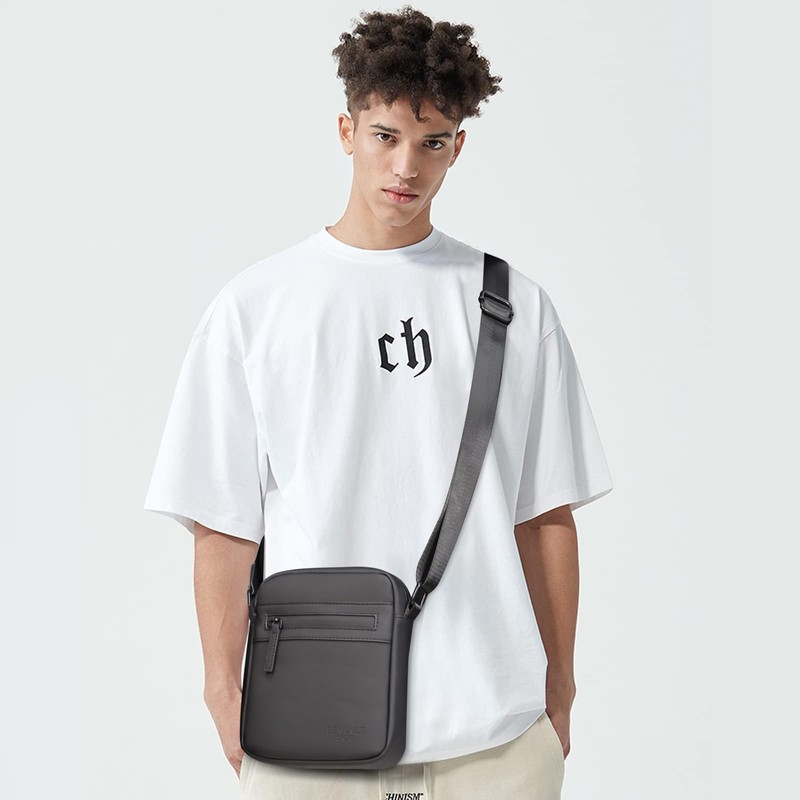 Lemuvlt Small Messenger Bag for Men PU Waterproof Crossbody Bag