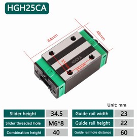 HGH25CA Linear Rail Carriage Block, Bearing Steel Square Slide Carriage Slider for HGR25 Linear Rail Guide, for DIY 3D Printer, Lathes, CNC Machine