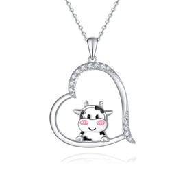 Fryneauy Cow Gifts Necklace 925 Sterling Silver Pendant Necklace Cow Charm Gifts for Women