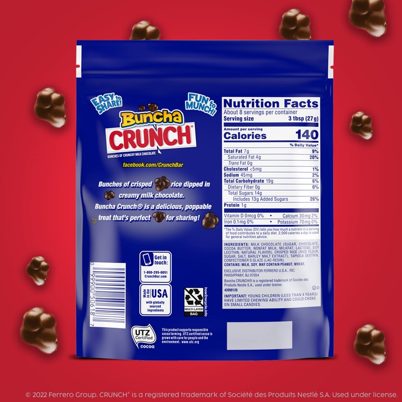 Buncha CRUNCH - Milk Chocolate and Crisped Rice, Resealable Bag,