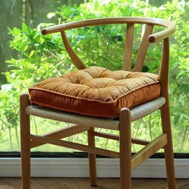 vctops Fall Soft Velvet Chair Pads with Ties Comfy Solid Seat Cushion for Dining Chairs, Office Chairs, Hardwood Floors (Dark Orange, 16"x16")