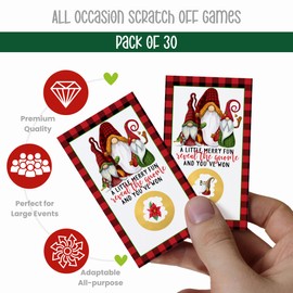 Jolly Gnome Scratch Off Cards, Christmas Party Games Adults, Groups, Thanksgiving Activities, Holiday Scratcher Tickets, Red and Green Favors, 30 Pack