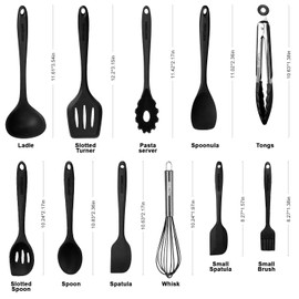 Kitchen Utensil Set - 11 Cooking Utensils - Colorful Silicone Kitchen Utensils - Nonstick Cookware with Spatula Set - Colored Best Kitchen Tools Kitchen Gadgets (Black)