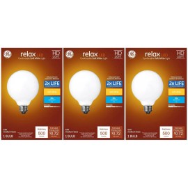 GE Lighting (case of 3 bulbs) GE 41835 Relax LED G30 Vanity Globe, frosted, Soft White