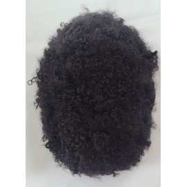 Ehairc Afro Toupee for Black Men PU Kinky Curly Human Hair System Mens Wig Male Hair Replacement Mens Toupee（4mm 1C(Black)） 8X10“