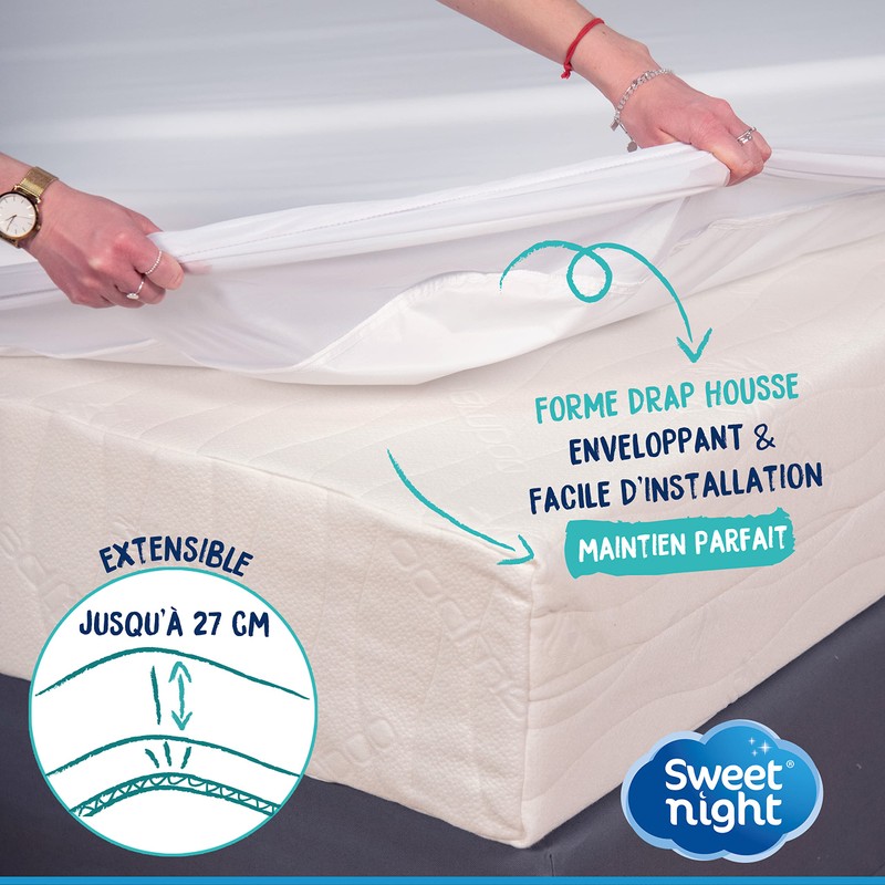 SWEET NIGHT Mattress Protector, Polyester, White, 100x200 cm