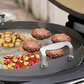 Skyflame Round Griddle with Grease Drain and Handle, 18.5" Flat Top Griddle Insert Compatible with Kamado Joe Classic/Large Big Green Egg