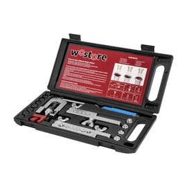 Wostore Professional Brake Line Flare Kit for Single, Double (SAE) Flares & Bubble (ISO) Flares with Tubing Cutter Pipe Reamer for 3/16-5/8" 7 Sizes