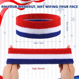 Deekin Kids Sport Headband, 12 Pcs Patriotic Headbands for Girls Boys, Soft Elastic Hairband for Sports Workout, Wicking American Flag Headband, One Size Fits Most, 7.1 x 2 Inches (White, Red, Blue)