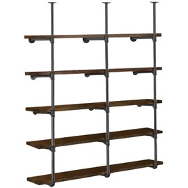 HITOMEN Industrial Iron Pipe Shelves, 3 Set 5-Tier 70.5" Tall 12" Depth, DIY Open Bookshelf Bookcase, Wall Mounted Vintage Retro Shelving, Rustic Farmhouse Pantry Kitchen Storage, Black Shelf Brackets