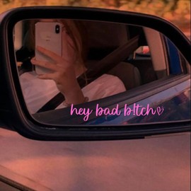 Set 3Pcs Hey Bad B*tch Rearview Mirror Decal Self-Affirmation Car Decals Water Bottle Laptop Window Sticker Vinyl Waterproof 4x0.7 Inches Decals New Car Accessories for Mom Dad Friend Coworker