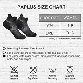 PAPLUS Ankle Compression Socks for Women 6 Pairs, Running Socks with Heel Tab, Cushioned Low Cut Athletic Socks