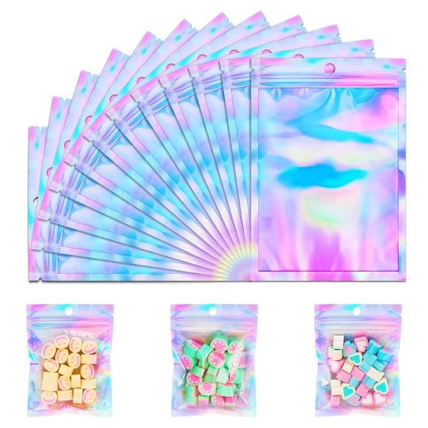 150 Pack Holographic Bags 5 x 7 Inches Packaging Bags, Resealable Smell Proof Bags Packaging Bags for Small Business, Holographic Zip Bags for Food Storage, Small Items, Candy, Jewelry Packaging