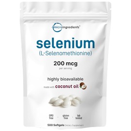 Micro Ingredients Selenium Supplements for Women & Men 200mcg, 500 Softgels with Coconut Oil | Essential Trace Mineral as Selenomethionine | Antioxidant for Energy, Heart, & Immune Support