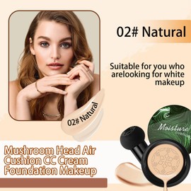 Mushroom Head Air Cushion CC Cream Foundation Makeup,Moisturizing Non-Greasy BB Cream Foundation,Long Lasting Matte Concealer Full Coverage Face Makeup Liquid Foundation for All Skin Types(Natural)