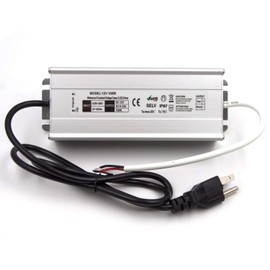 100W 12V Waterproof IP67 LED Power Supply Driver Transformer, 90-260V AC to 12V DC Low Voltage Output, with 3-Prong Plug 3.3 Feet Cable for Outdoor Use