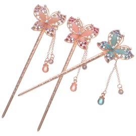 Baluue 3 Piezas Palillos para el Cabello de Vintage, Horquillas de Aleación Elegantes para Moños, Accesorios de Peinado Chino Tradicional para Mujeres y Novias, Regalo Retro para Pelo Largo