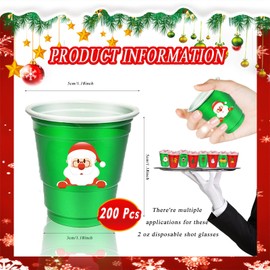 Wenqqy 200 Pcs 2 oz Christmas Plastic Shot Cups Mini Disposable Shot Glasses Small Plastic Shot Glasses Bulk for Christmas Party Decorations Supplies