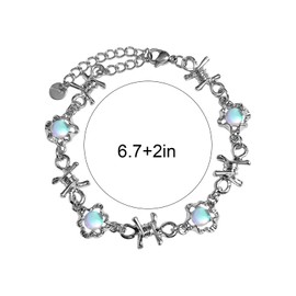 Silver Moonstone Bracelet for Women Adjustable Thorn Link Bracelet Crystal Sun Bracelet Natural Stone Bracelet Moonstone Jewelry for Women (thorn)