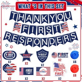 Affrolling 35 Pcs National First Responders Day Banner Thank You Week Decorations Red and Bule Hanging Swirls Wall Decor Holiday Celebrating Events for Festival Party Supplies