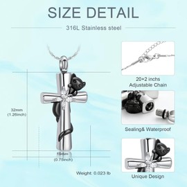 zeqingjw Cross Urn Necklace for Cat Ashes for Women Girls Stainless Steel Cat Cremation Pendant Pet Ash Holder Butterfly Memorial Jewelry Keepsake Gifts