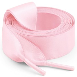 WEGOODZF Flat Satin Ribbon Shoelaces: 2cm Wide Silk Shoe Laces for Women -2 Pair, 04 Pink, 51 inch (130CM)