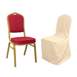 Balsa Circle 10 pcs Beige Banquet Chair Slipcovers Polyester Removable Seat Protector Washable for Dining Party Wedding Supplies