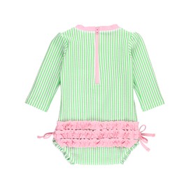 RuffleButts Spring Green Seersucker Seersucker Long Sleeve One Piece Rash Guard - 12-18m