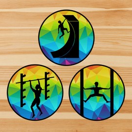 Ninja Warrior Inspired Obstacles Stickers Featuring Salmon Ladder, Jumping Spider & Warped Wall (2 Inches, Girl Jumping Spider)