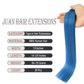 Tape in Brazilian Human Hair Extensions 100% Remy Human Hair Glue in Extensions Balayage Seamless Silky Straight Skin Weft Hair(18Inch #Blue 20pcs 40g)