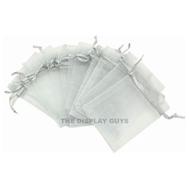 TheDisplayGuys 100-Pack 3x4 Silver Sheer Organza Gift Bags with Drawstring, Jewelry Candy Treat Wedding Party Favors Mesh Pouch