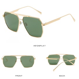 WDZAYXC Polarised Metal Frame Polygon Sunglasses for Men and Women, UV Protection, Gold/Dark Green