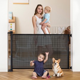 Hooomyai Extra-Wide Retractable Baby & Pet Gate - 34" Tall, Extends up to 71" Wide, Easy One-Hand Operation, Family Choice Award Winner, Safe for Kids & Pets, Indoor & Outdoor, Black