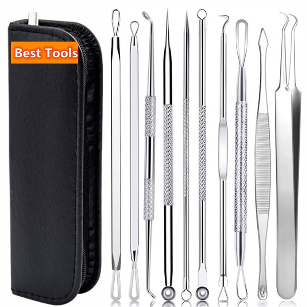 AIBEE Pimple Popper Tool Kit,10PCS Blackhead Remover Comedone Extractor Tools Kit for Acne, Blackhead,Whitehead, Pimples, Zit Removal Tool on Nose Face Skin