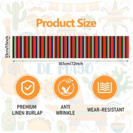 72 x 13 Inch Mexican Serape Table Runner, Colorful Fiesta Striped Fabric Table Runner for Cinco de Mayo, Día de Los Muertos, Mexican Party, Home, Mantel, Dining Decor, and Celebration Supplies