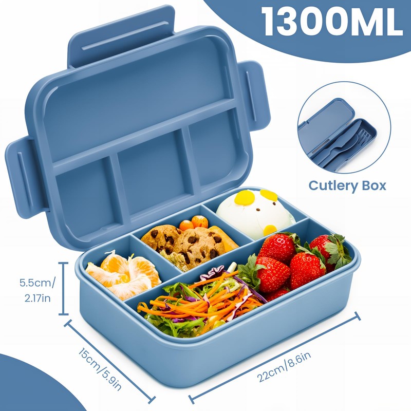 Bugucat Bento Lunch Box 1300ML - Leak-Proof with 4 Compartments,