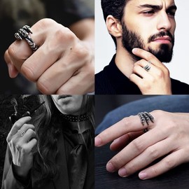 Dragon Claw Ring, Stainless Steel Dragon Claws Ring, Adjustable Open Dragon Ring, Men's Silver Cool Dragon Ring, Vintage Dragon Ring for Men (B)