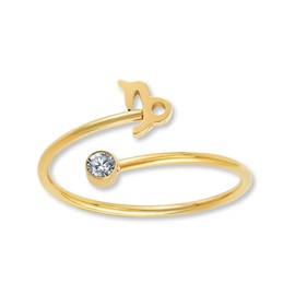 Zodiac sign ring Capricorn gold with zirconia stone for women - 18K gold-plated women's ring made of 316L stainless steel | Adjustable ring (ring size 52-60) and waterproof - incl. gift box.