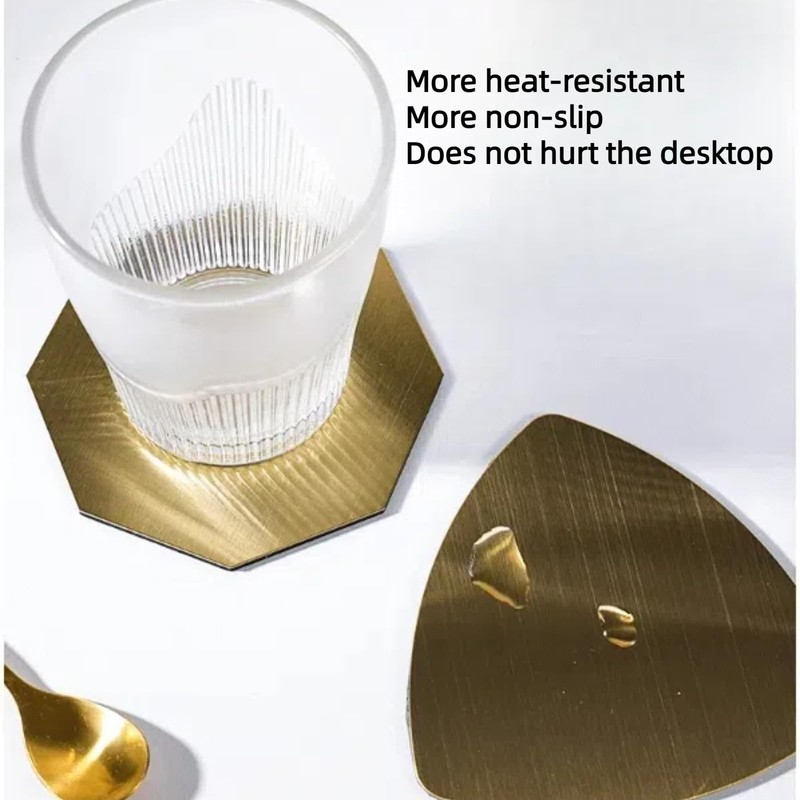 4pcs Gold Square Stainless Steel Coasters 8.5cm Heat Insulation Metal