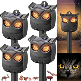 4 Pack Solar Owl Animal Repeller Outdoor for Raccoon, Deer & Squirrel Cat, Night-Only Breathing Mode Light Deterrent, Mini Hanging Predator Scare Device, Waterproof for Garden Yard Tree Shed
