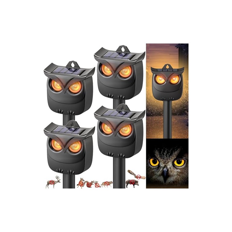 4 Pack Solar Owl Animal Repeller Outdoor for Raccoon, Deer